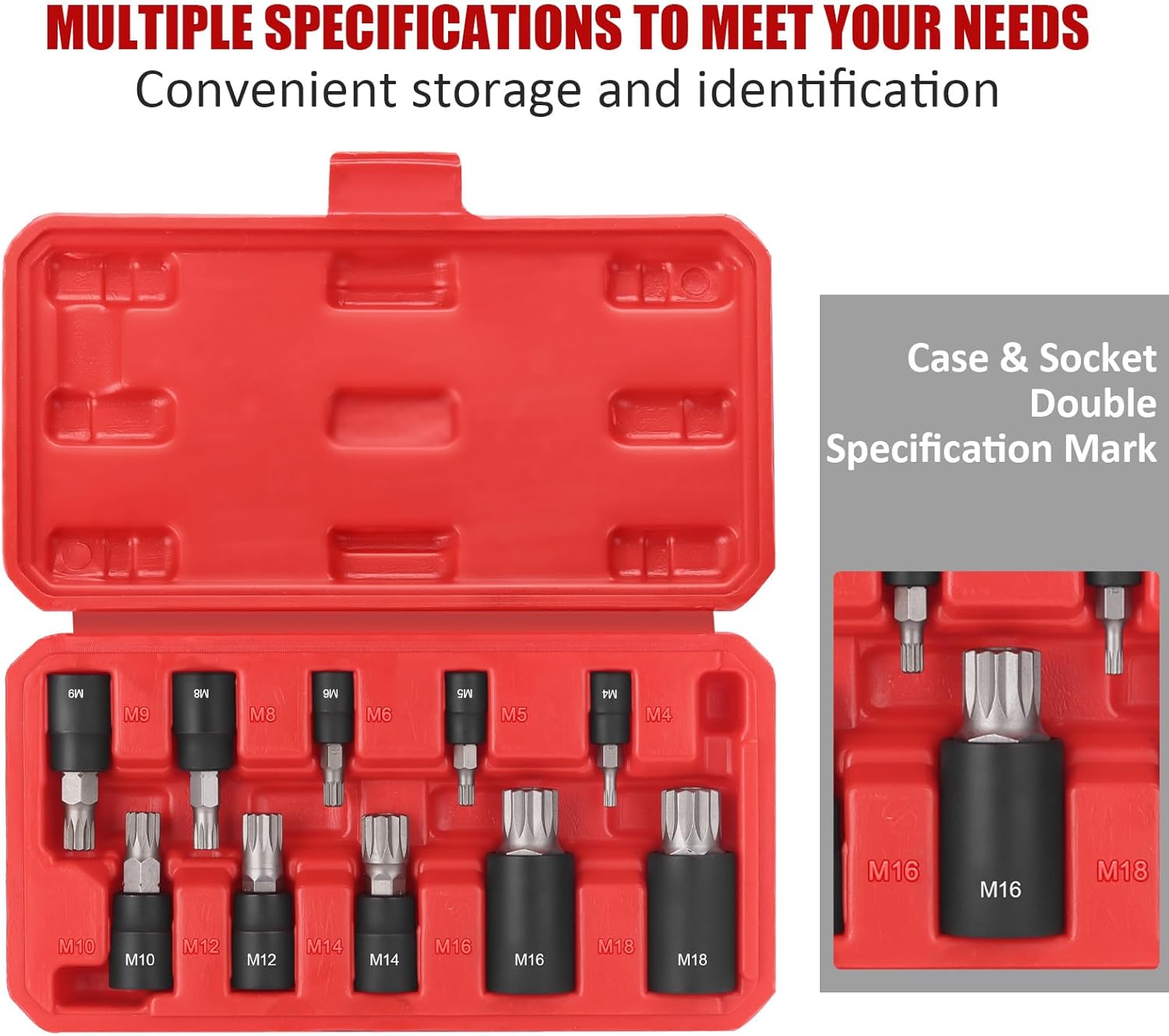Awang 10-Piece XZN Triple Square Spline Bit Socket Set, 1/4",3/8"and 1/2"Drive M4 - M18 Triple Square Socket Set,S2 Steel Bits and CR-V Sockets with Storage Case