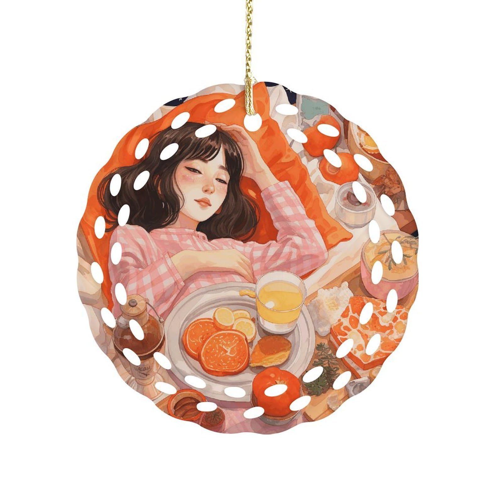 Fodpand Women's Style Eating In A Dream Ceramic Ornament For Home Decor 3.2" Round Tree Decoration Christmas Ornaments For Men Double-Sided Design