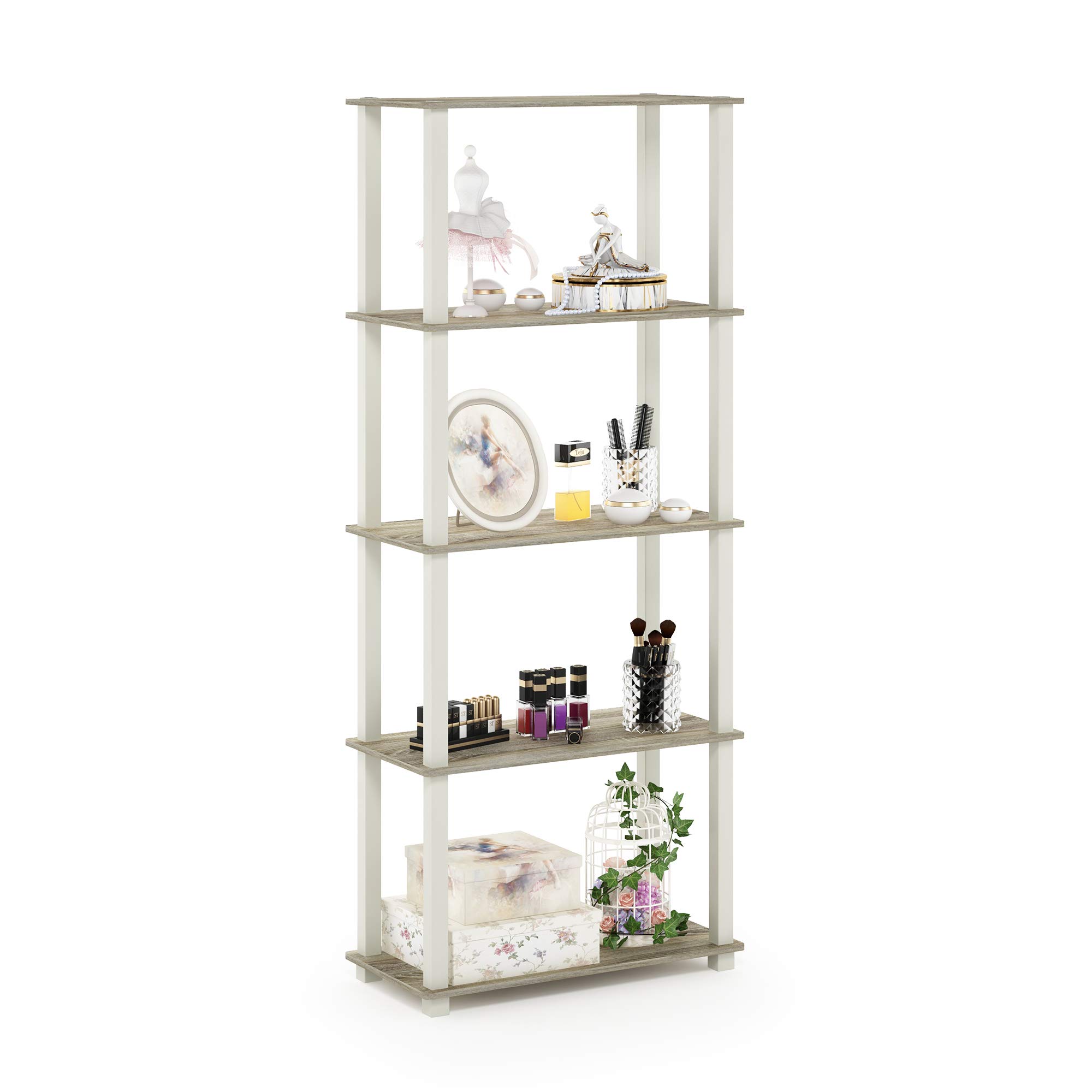 Photo 1 of ***FOR PARTS /DAMAGED PIECES **** Furinno Turn-N-Tube 5-Tier Multipurpose Shelf / Display Rack / Storage Shelf / Bookshelf, Square Tubes, Sonoma Oak/White