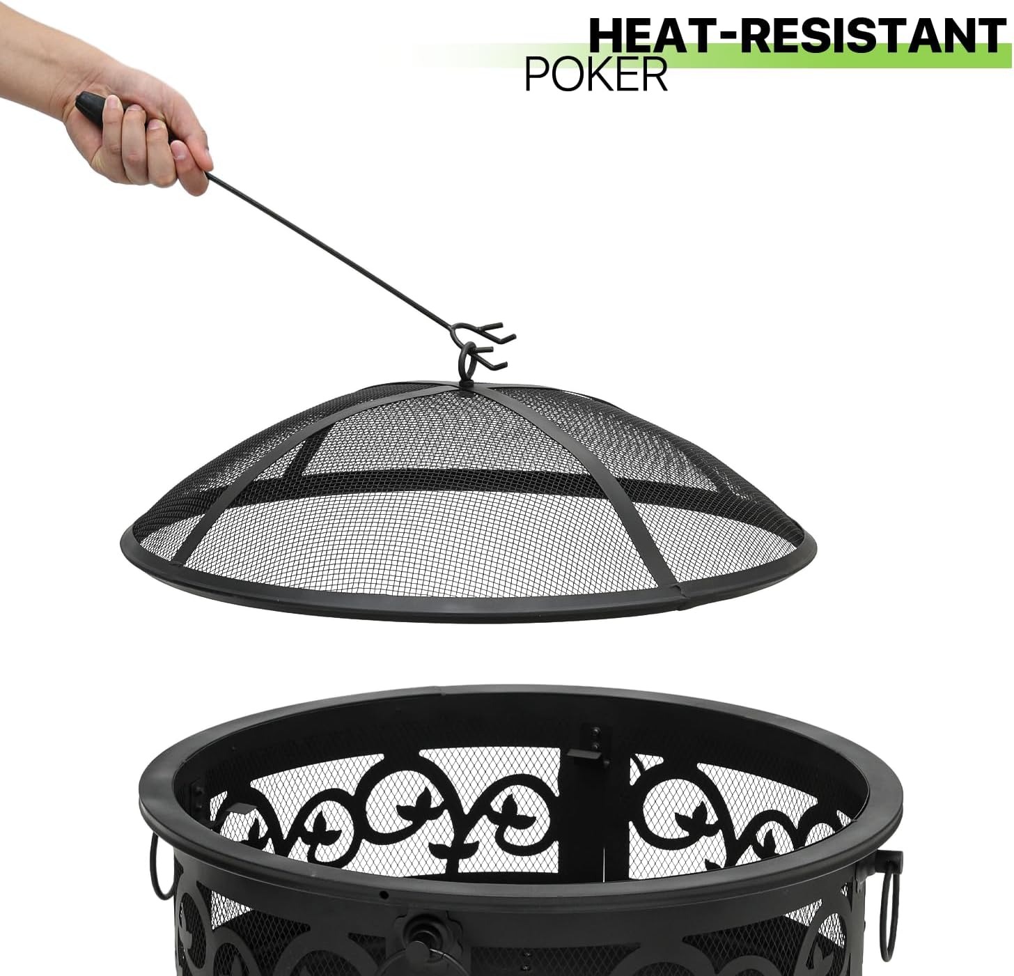 20.5" Black Wood Burning Square Fire Pit with Shelf