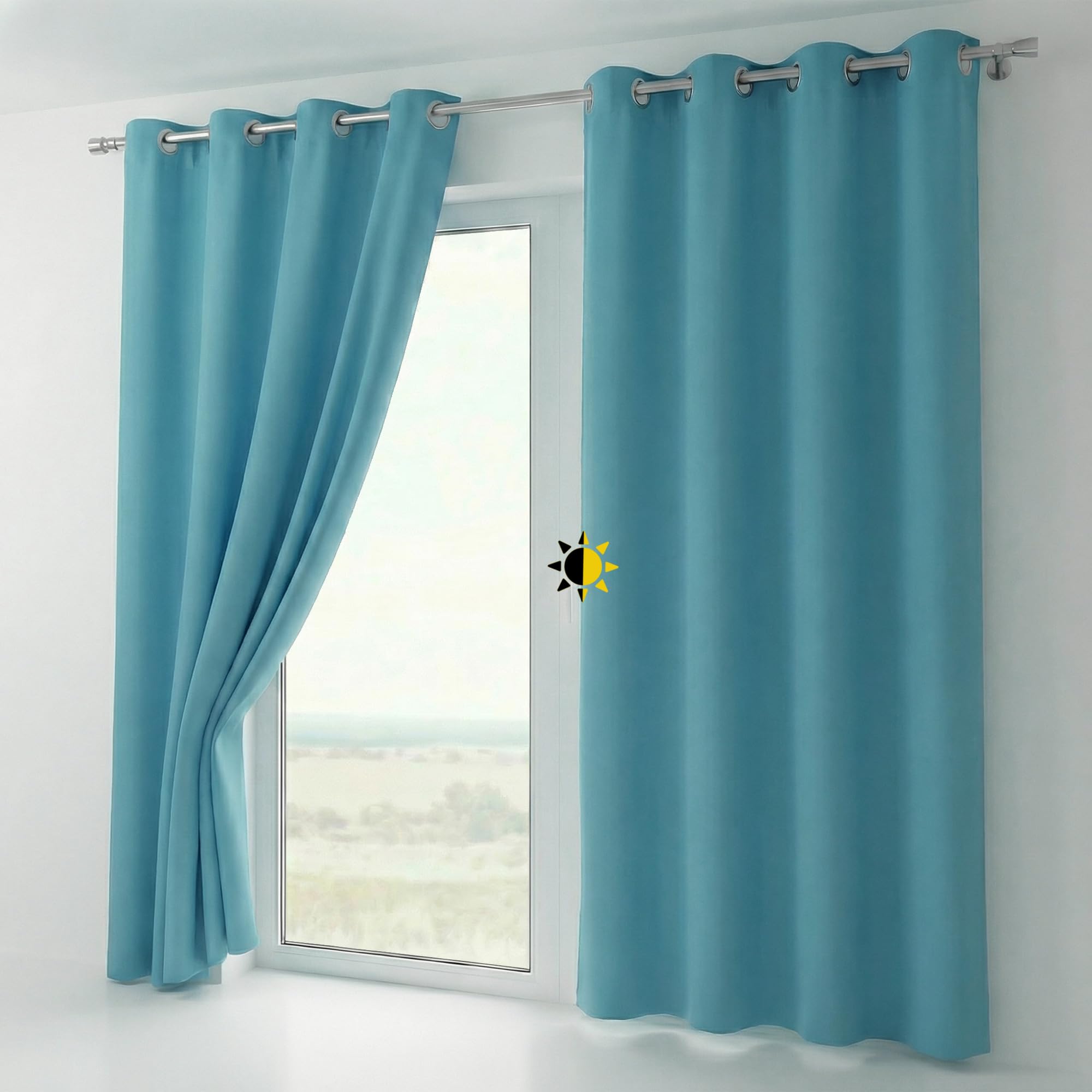 BEAUTEX Blackout Curtain with Eyelets, Blackout Eyelet Curtain, Opaque, Darkening, Choice of Sizes and Colours on Amazon (Width: 140 cm, Height: 225 cm, Sky Blue)