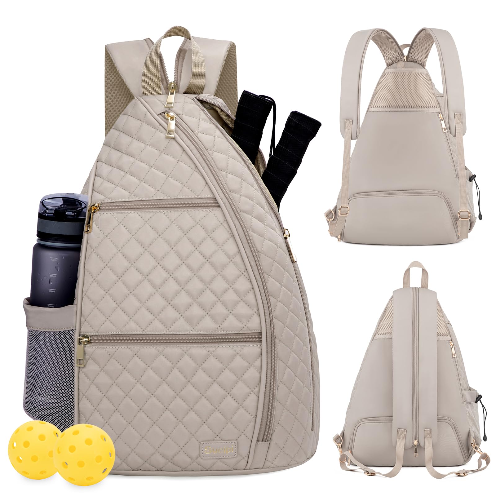 Sucipi Women's Pickleball Backpack - Quilted Crossbody Sling Bag for Tennis & Pickleball Paddle