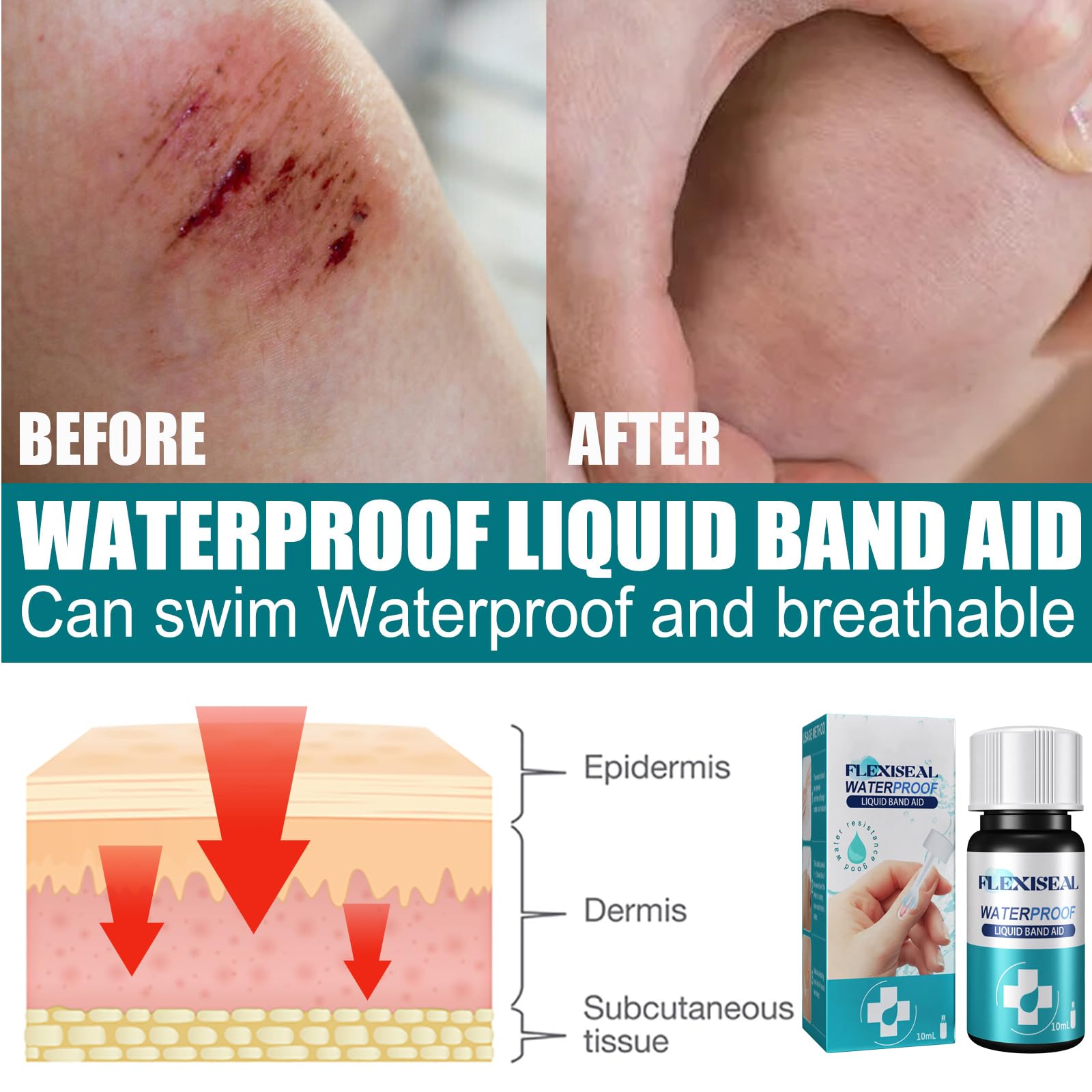 Cuidado de Grietas en la Piel,Gel Vendaje Yeso,Vendaje Impermeable y Transpirable,Vendaje Líquido,Vendas Impermeables de Uso Múltiple para Cortes y Rasguños,Tirita Líquida Impermeable,10ML,2PC