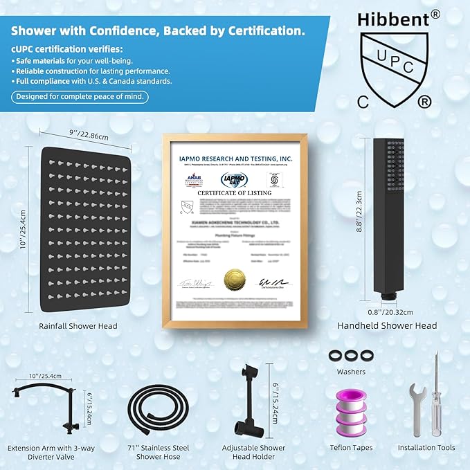 Regadera Hibbent 10'' Lluvia y Manual 4 Modos, Negro Mate miniatura 5