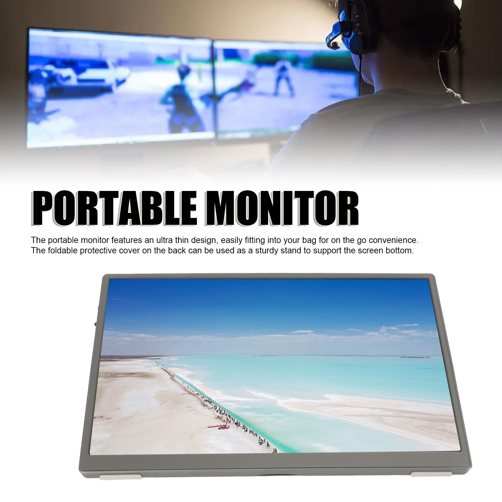 Przenośny Monitor do Gier 60 Hz, 10,5 Cala 1920x1280 HDR Eye Care Ultracienki Wyświetlacz IPS z Dwoma Głośnikami, Zewnętrzny Drugi Ekran do Laptopa PC Telefon do Konsoli Xbox na