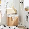 SONGMICS laundry basket, laundry collector, made of bamboo, laundry chest with handle, 3 compartments, clip cover, 150 L, foldable, laundry room, bedroom, bathroom, natural color LCB091N01