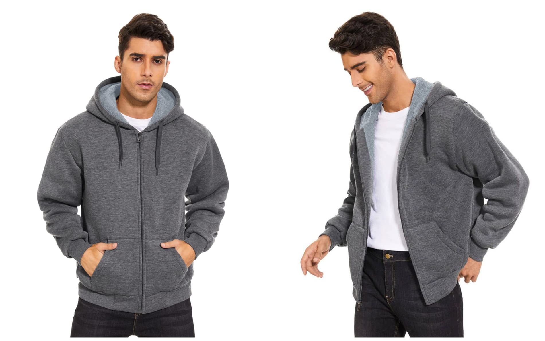 Felpa Uomo con Cappuccio e Zip e Fodera in Pile