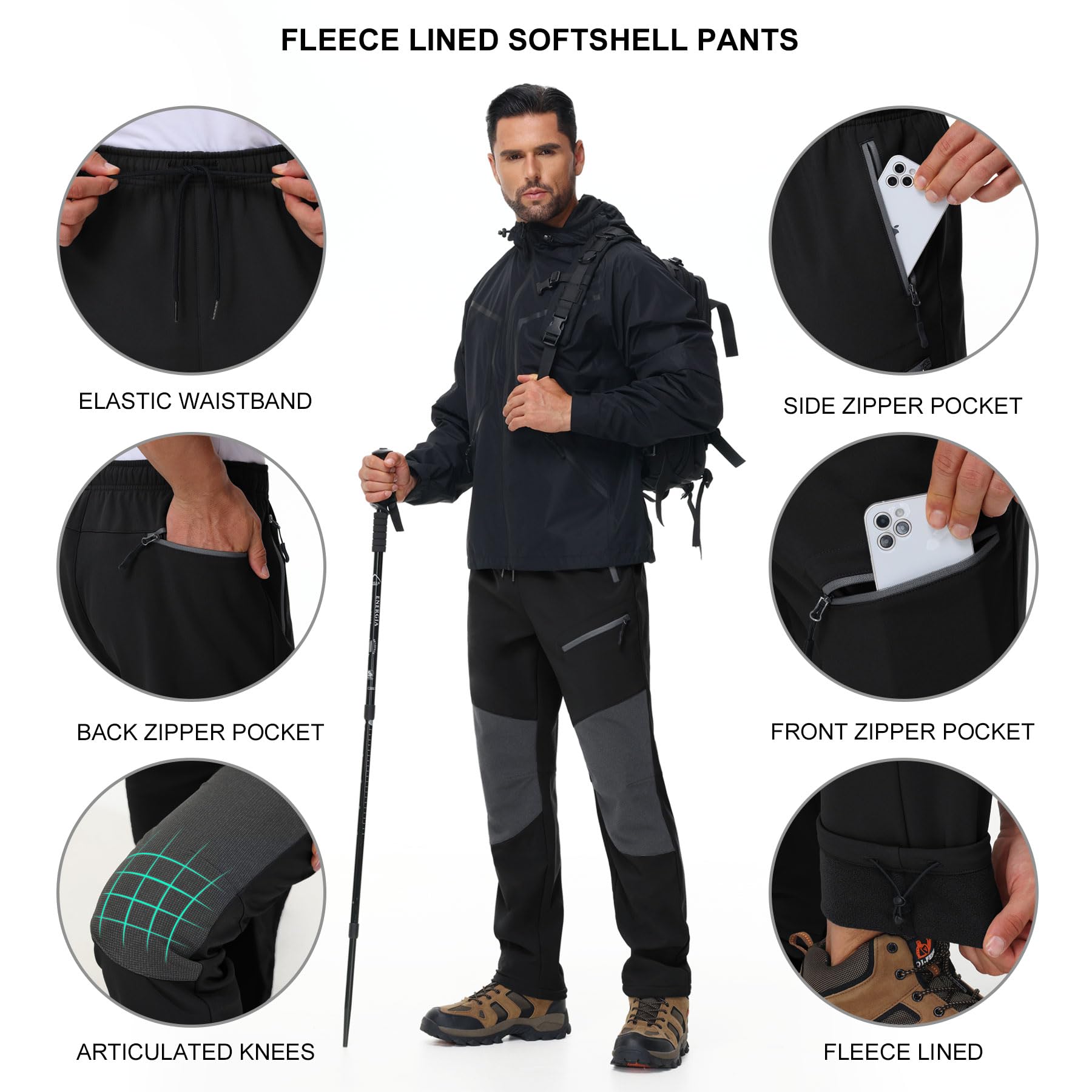 MOCOLY Pantaloni Trekking Invernali Uomo Pantaloni Sci Alpinismo Felpati Termico Pantalone Neve Caldi Pantaloni Cargo Imbottiti Invernale Antistrappo per Caccia Montagna Snowboard MTB Golf Lavoro