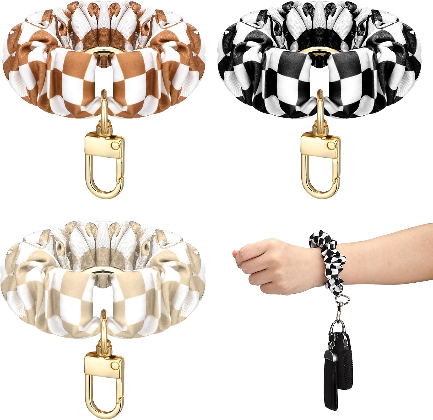 Jadive 3 Pcs Scrunchie Keychain Wristlet Cute Bracelet Stretchy Car Keyring Wrist Holder for Women Gym Travel Shopping