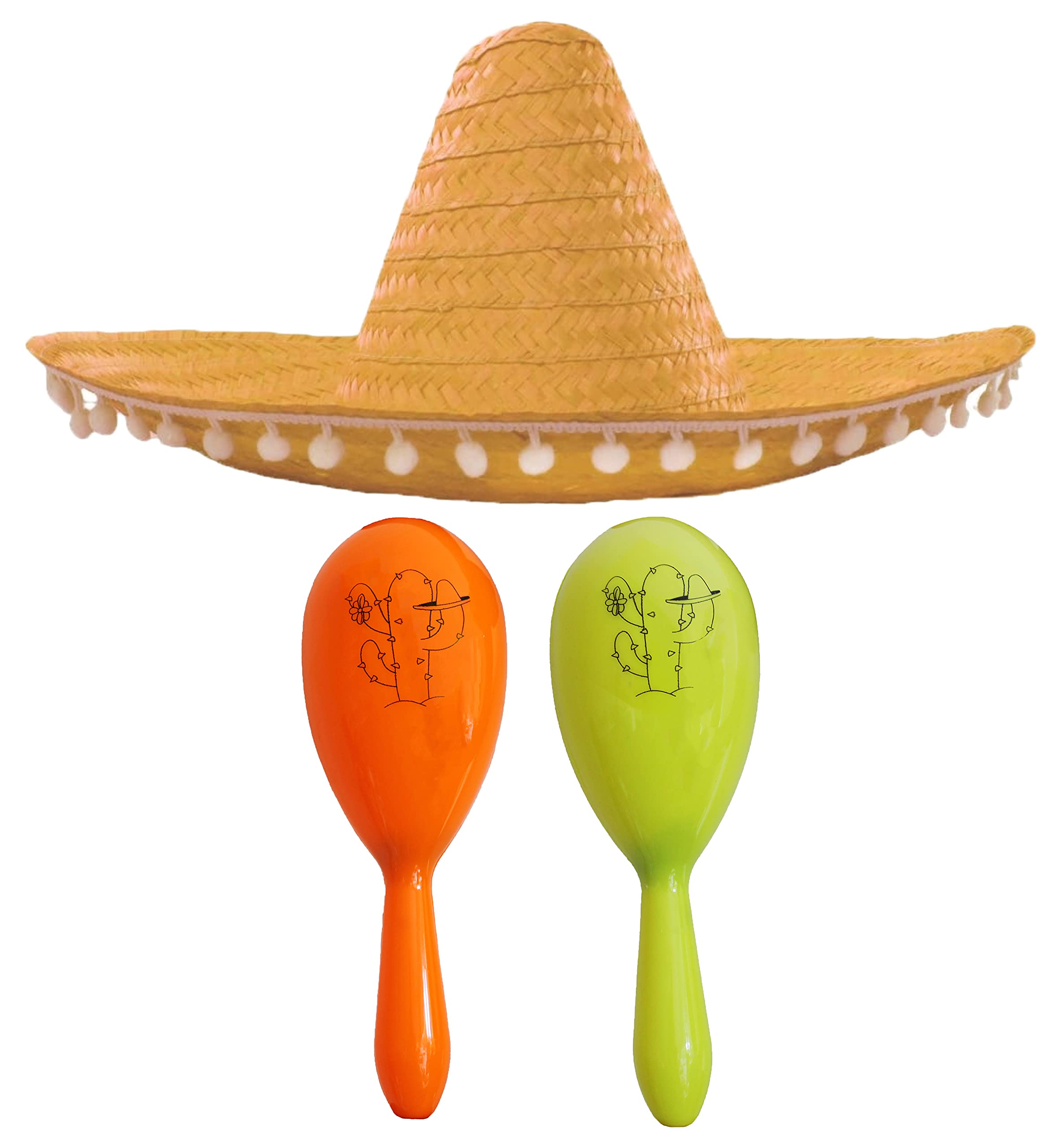 Mexican Fancy Dress Accessory Set - Mexican Sombrero With 2x Maracas - Perfect for Mexican Fancy Dress Costumes Senorita Bandit Mariachi Cinco De Mayo Fancy Dress