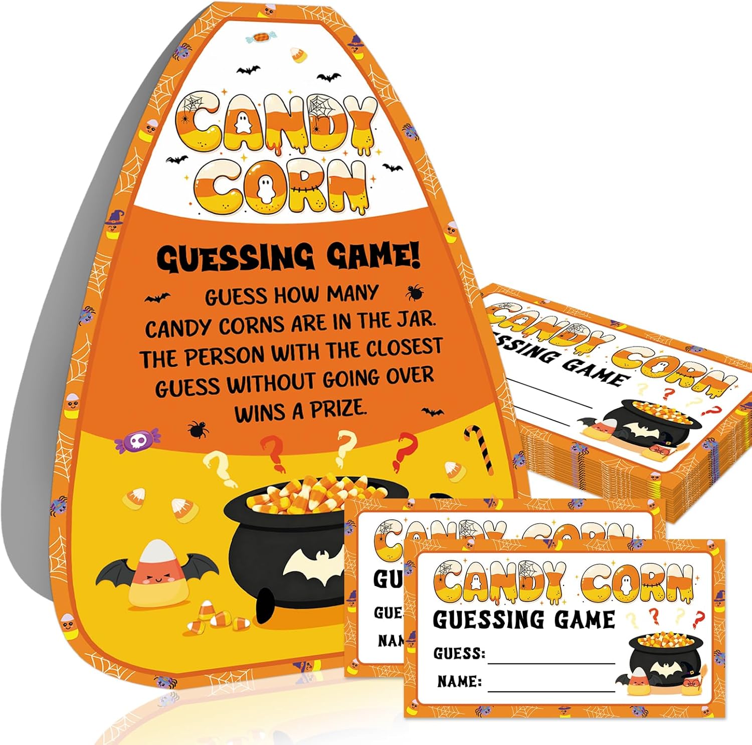 Candy Corn Guessing Game 50 Pcs Guess Cards with Standing Sign