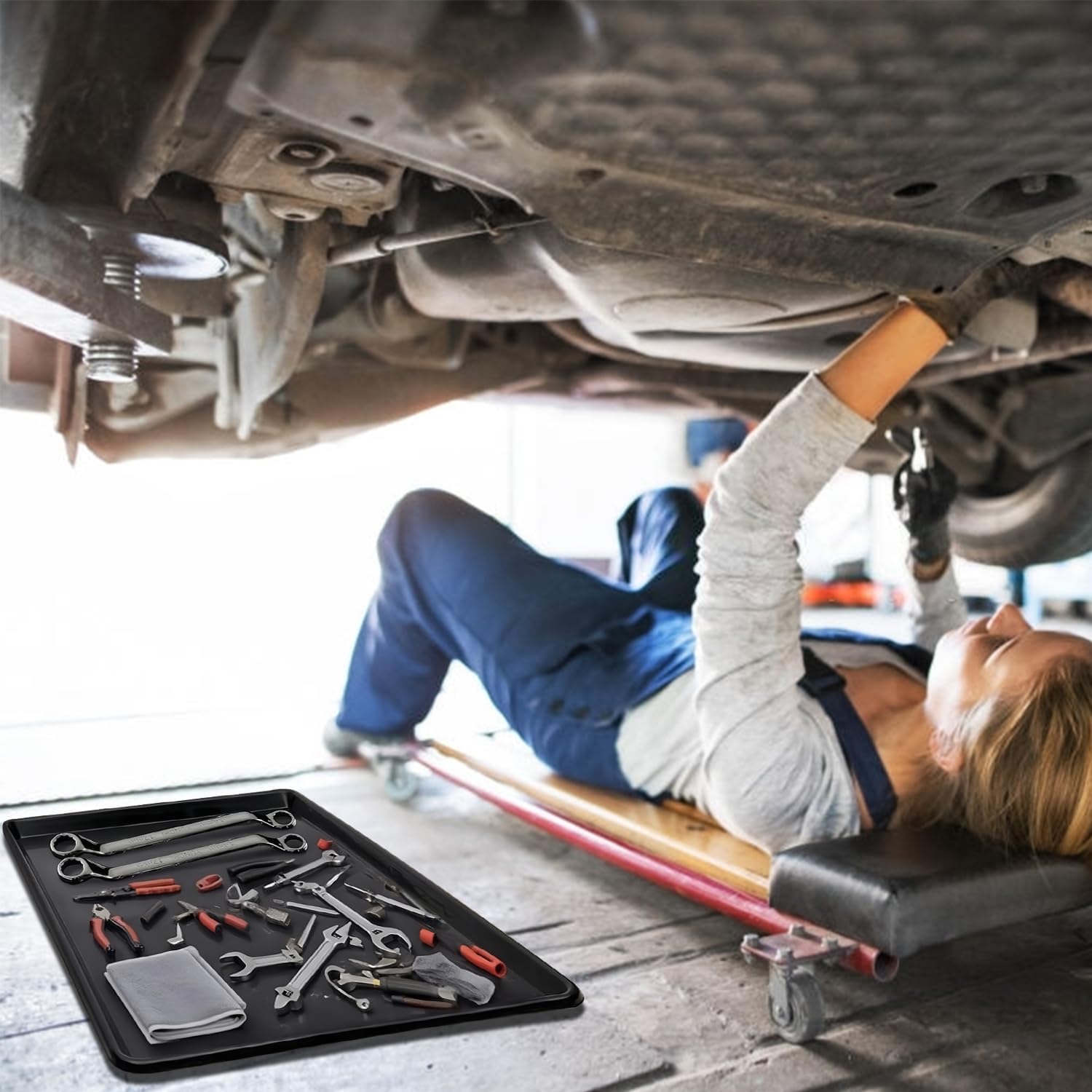 3 Pcs Extra Large Oil Drain Pan for Under Car - 35.4 x 24 x1.4 inches, Durable Plastic Auto Oil Change Drain Tray, Oil drip pan for Garage Floor, for Under-Vehicle Plastic Oil Drain Pan