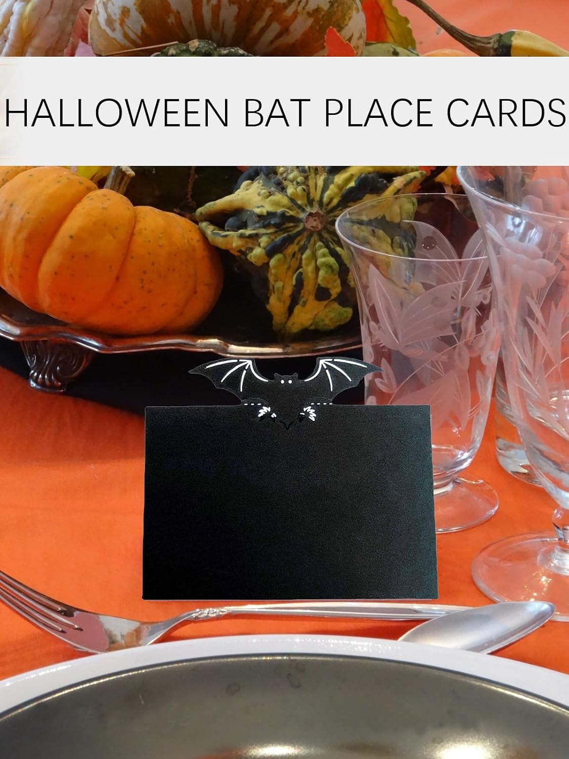 Halloween Bat Place Cards - Black Table Tent Cards & Seating Labels, 25pcs
