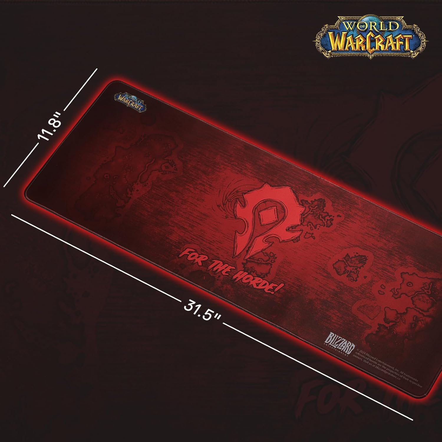 Blizzard Gaming Mouse Pad, XXL Desktop Keyboard Mat, Wow Themed Symbol, Cloth Cover with Stitched Edge, Smooth Tracking & Stability, Never-Slip Rubber, 31.5x11.8x1.2 in (Red)