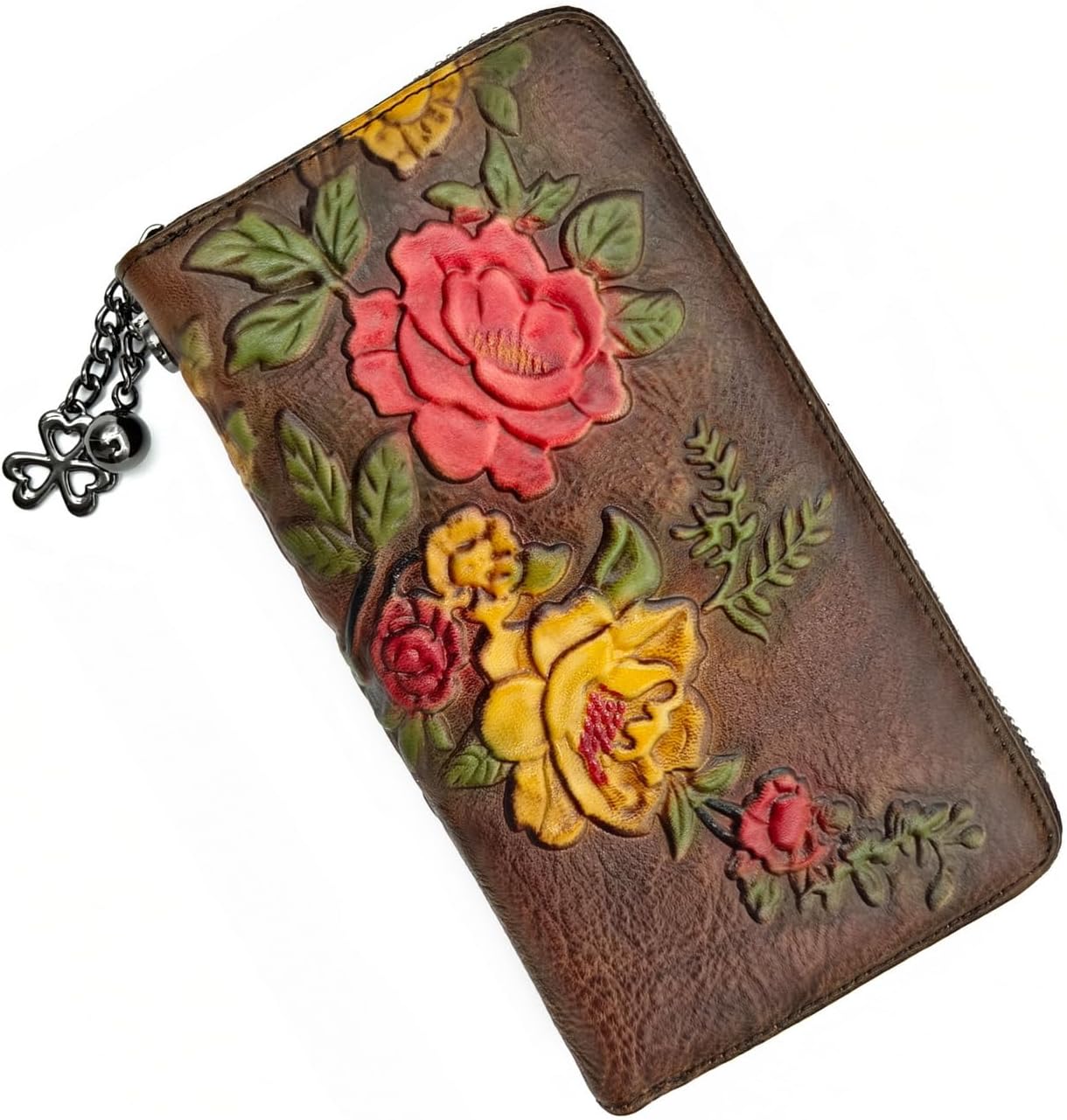 Wallet Genuine Leather for Women - with RFID Blocking Card checkbook ID Slot Large Capacity Vintage style (rose coffee)