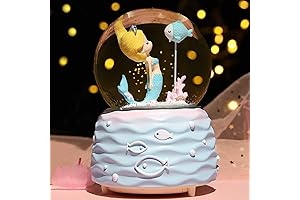 Mermaid Snow Globes for Kids Girls, Girls Music Snow Globe with Colorful LED Lights