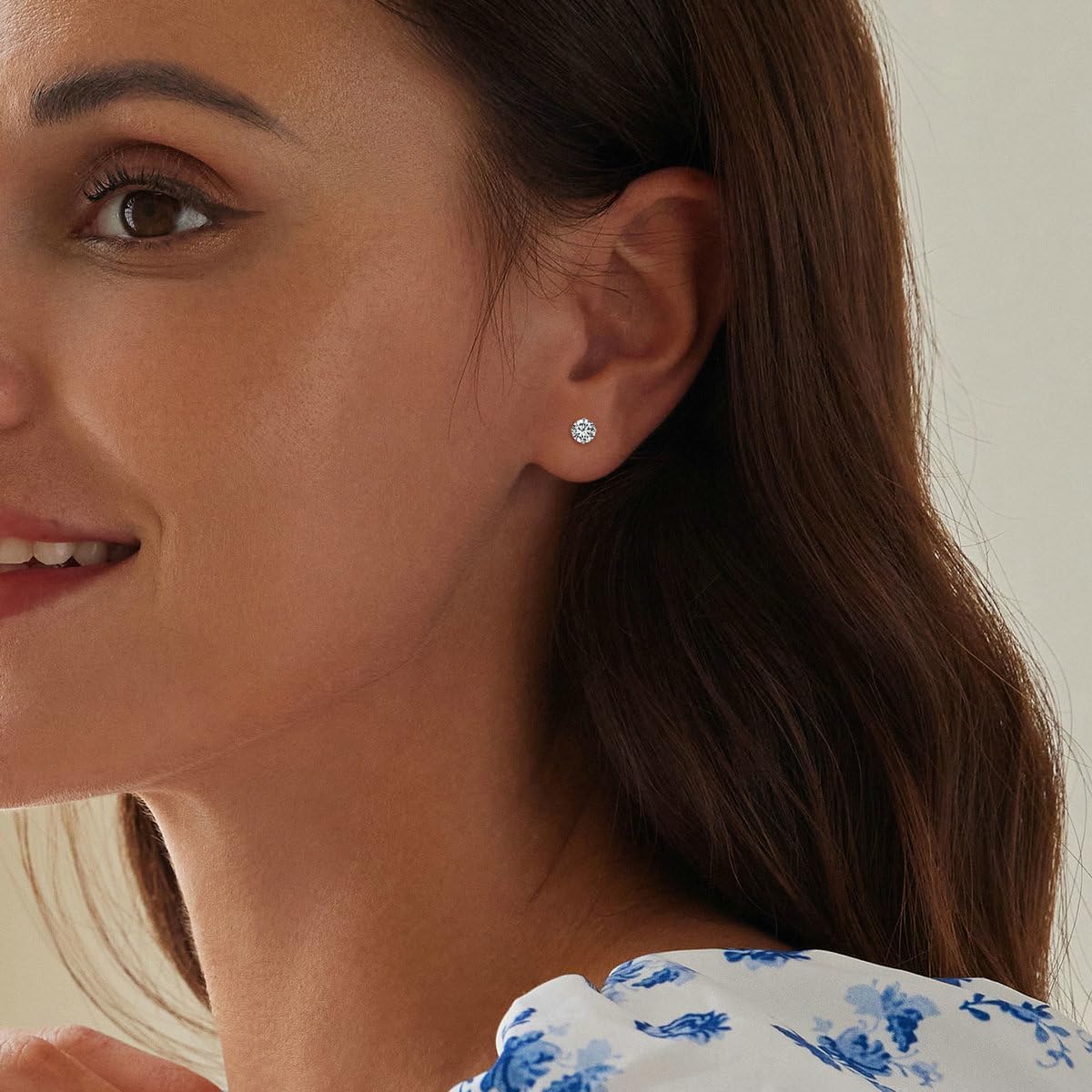 BISAER Cubic Zirconia Earrings Studs 18K Gold Plated Flat Back Sterling Silver Earrings Hypoallergenic CZ Earrings for Women Gifts for Her - Image 5