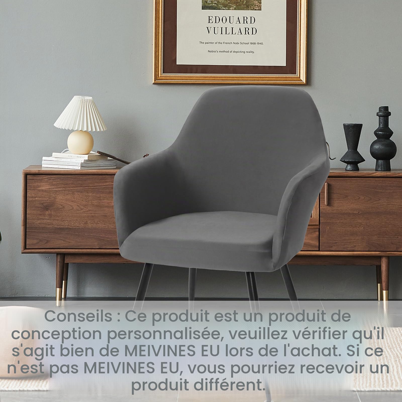 Housse de Chaise Extensible Lot de 4 Housses de Chaise de Salle à Manger avec Accoudoirs Housse Chaise Bureau Amovible Lavable Protection Chaise pour Salon Cuisine Hôtel (Gris, 4PCS)