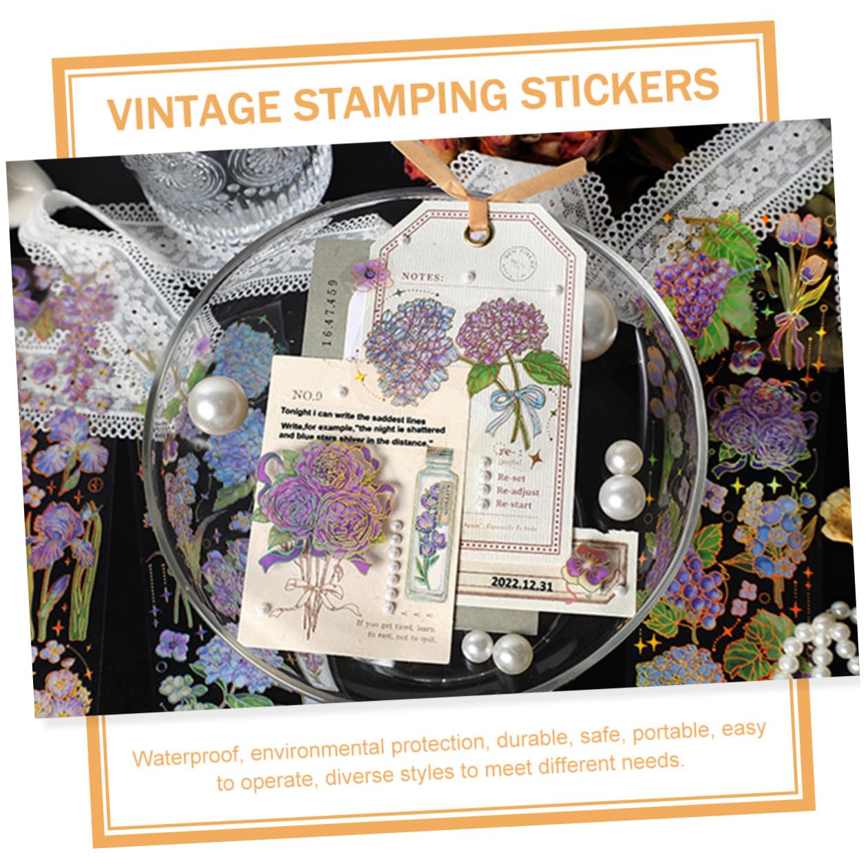 NUOBESTY 5pezzi Adesivi Floreali Retro Per Scrapbook e Decorazioni Pacchi Di Stickers Autoadesivi Pet Decorazioni Versatili Per Laptop Libri e Mobili Facile Applicazione Materiale Durevole