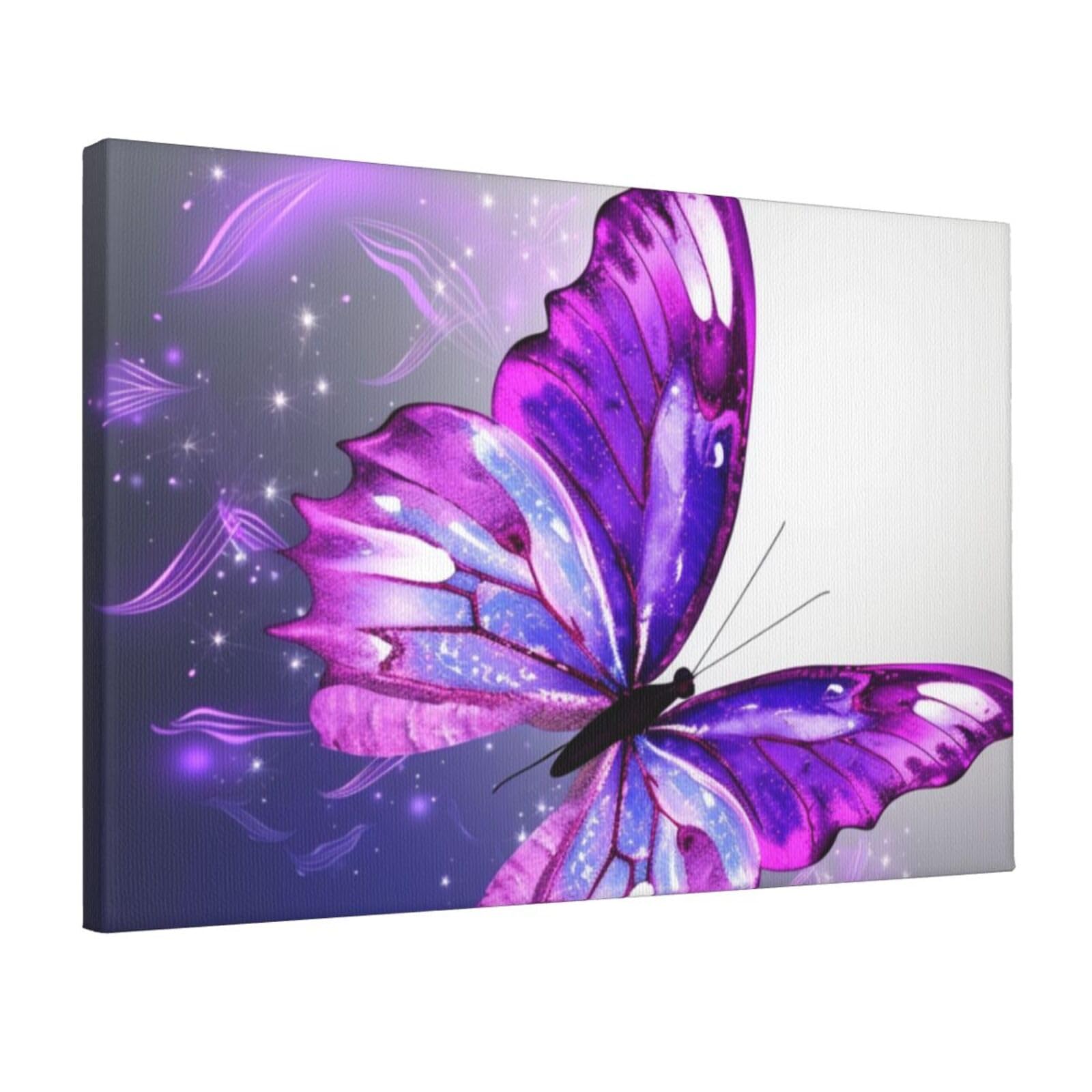 Fodpand Purple Butterfly Unframed Canvas Wall Art,Modern Posters Print Wall Decor Canvas Oil Painting For Bedroom Living Room Bathroom Wall Hanging Artwork Ready To Hang 12"X18"
