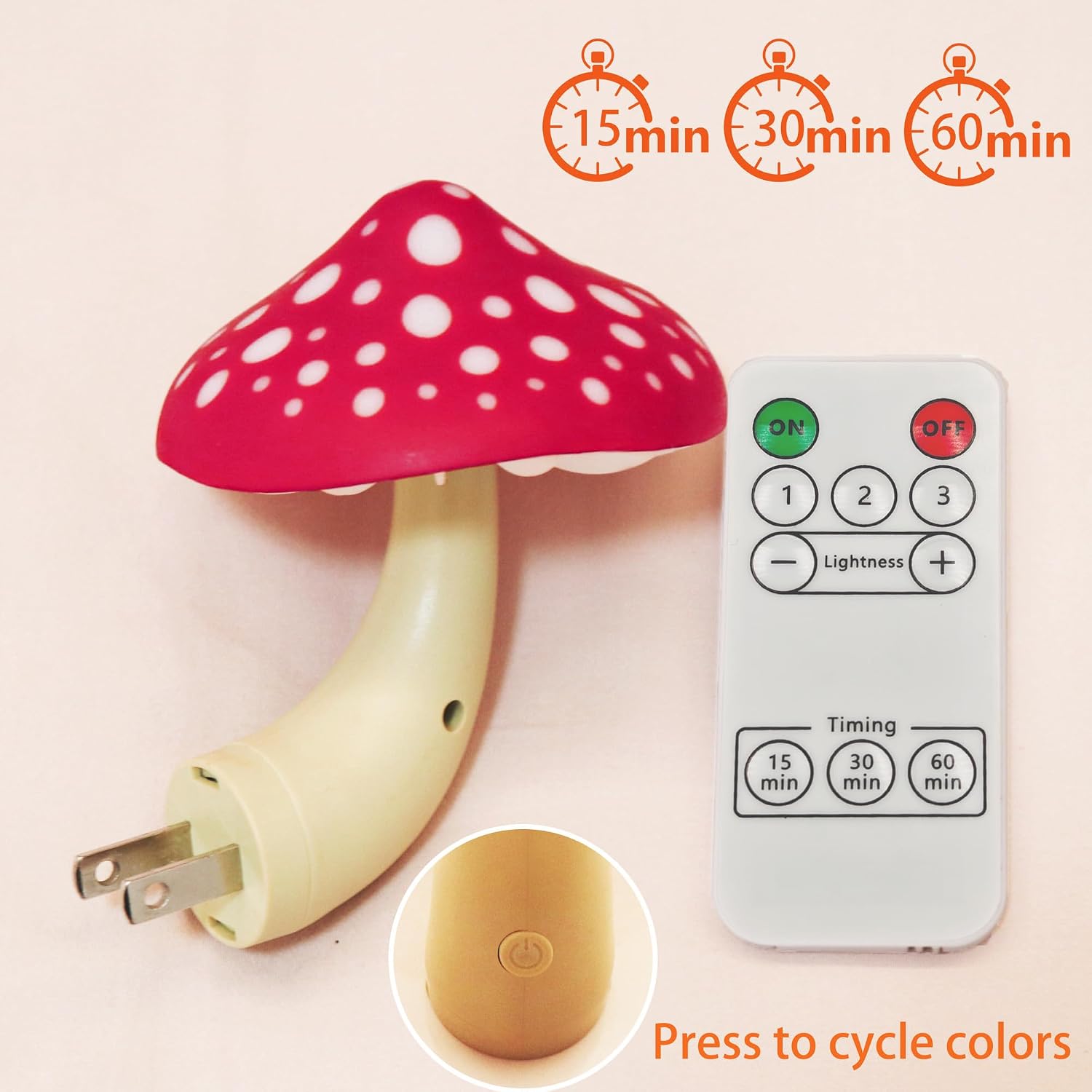LED Mushroom Night Light, Plug in Night Lights with 3 Color Model, Kids Room Decor, Christmas Birthday Gift Nightlight (3 Led Colors-Natural Soft White/Warm White)