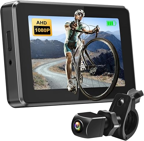 PARKVISION Espejo retrovisor para bicicleta, cámara de visión trasera de bicicleta AHD 1080P con pantalla de 4.3 pulgadas, soporte giratorio de 360,