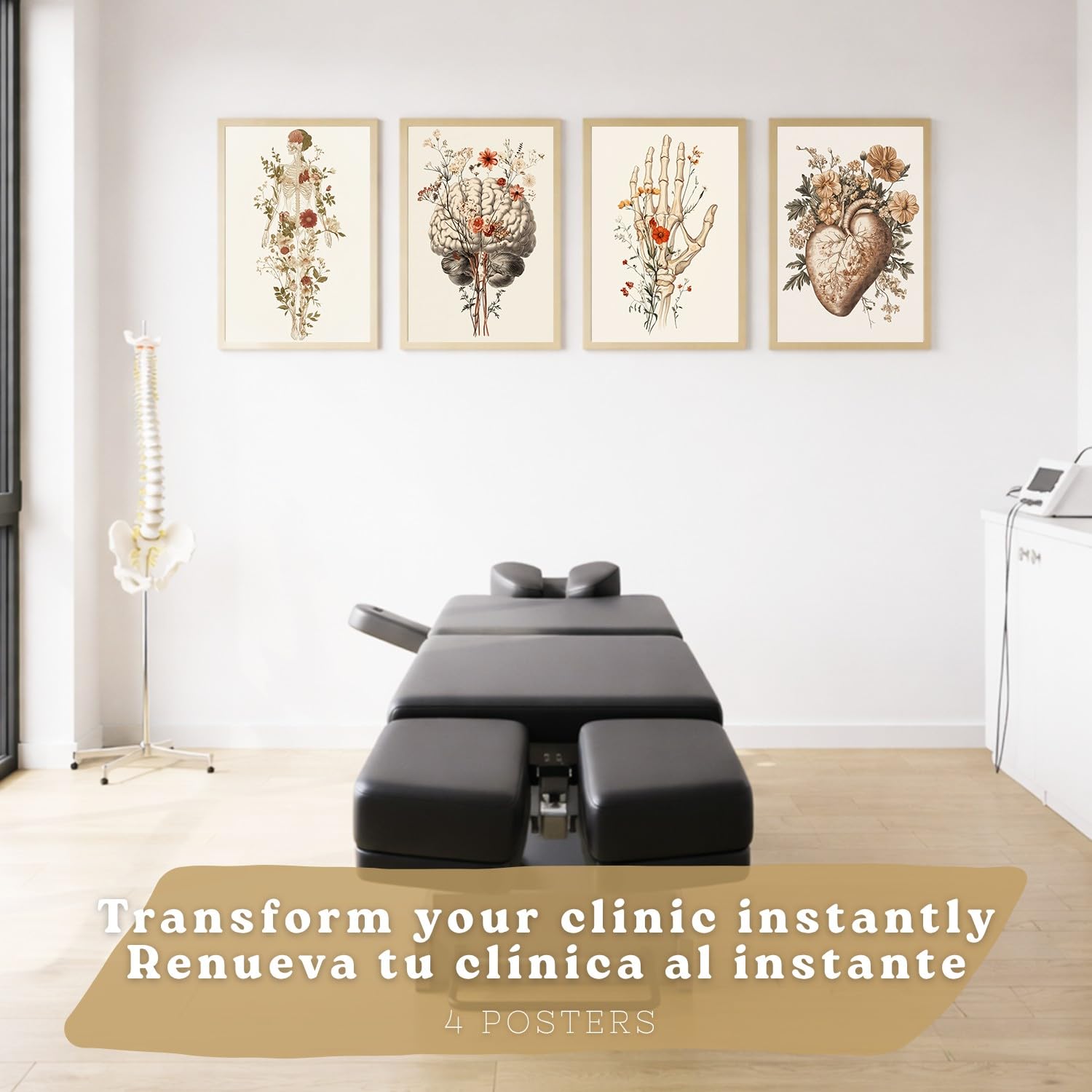 Nacnic Set Di 4 Stampe Anatomia Umana Poster Decorativi E Quadri Con Fiori Corpo Completo Cervello Mano E Cuore Stile Moderno Decorazione Da Parete Medica Dimensione A3 Telaio In Legno Chiaro