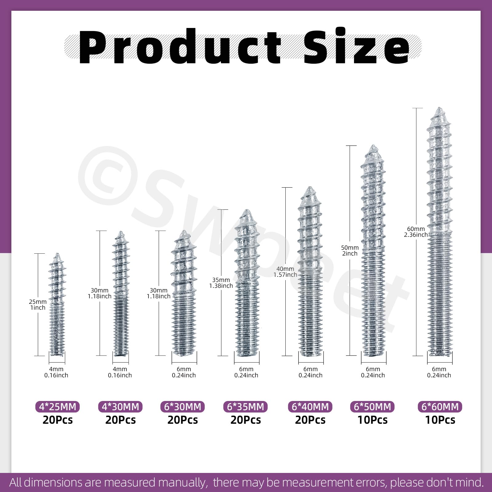 Swpeet Kit assortito di 120 bulloni a gancio in zinco M4 M6 in 7 misure, bulloni a doppia testa, bulloni a gancio autofilettanti, bulloni a vite per tasselli, aste filettate, viti per mobili per
