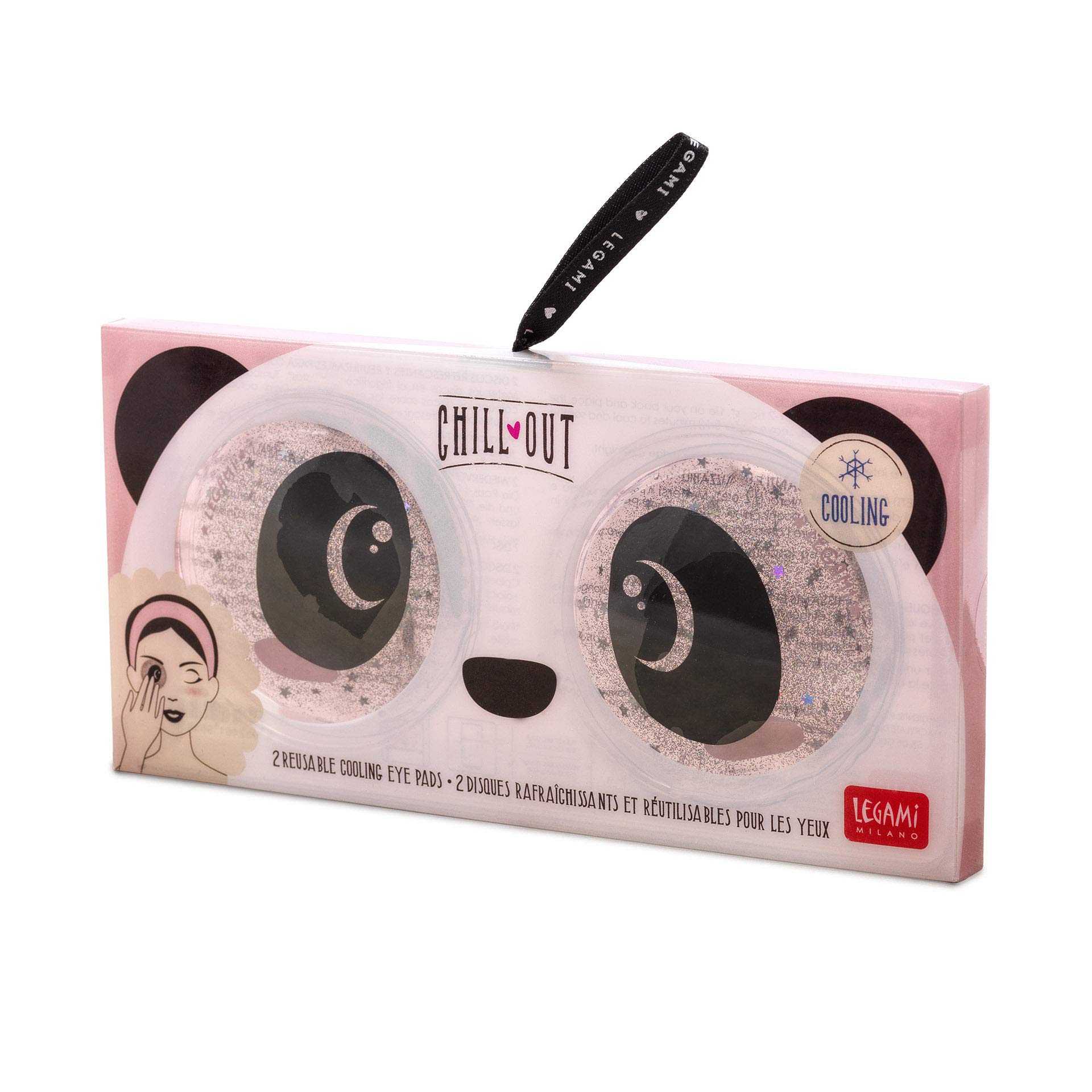 Legami, Refreshing and reusable eye coolers, 2 eye discs with soothing effect, panda theme