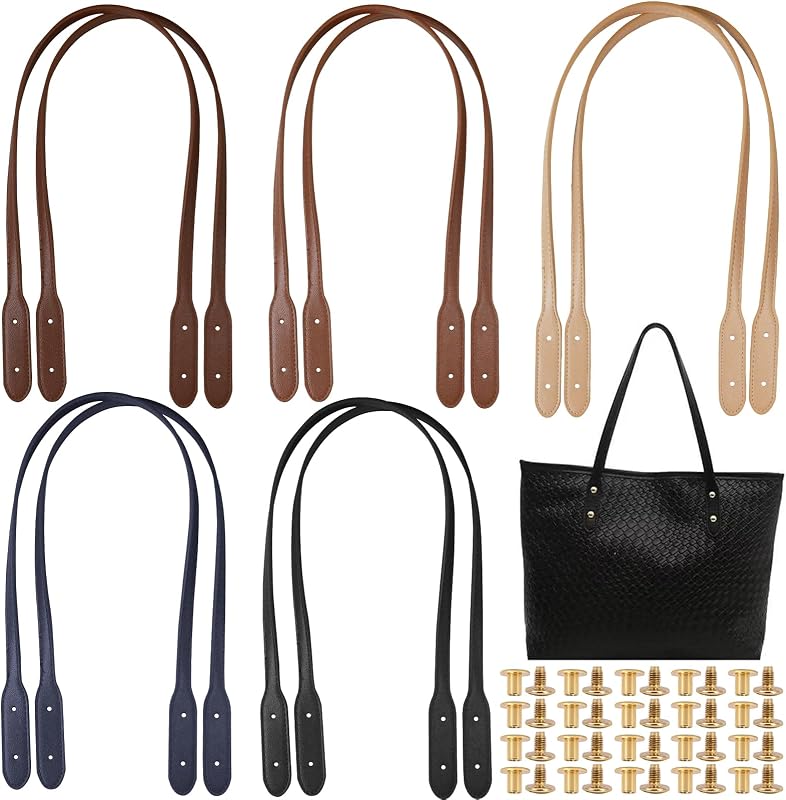 10 PCS PU Leather Bag Handles Leather Handle Wraps Mount Strap Bags Handles Leathers Belt Band Replacement Rivets Purses Strap for DIY Shoulder Bags Crochet Bag Underarm Bag Wallet