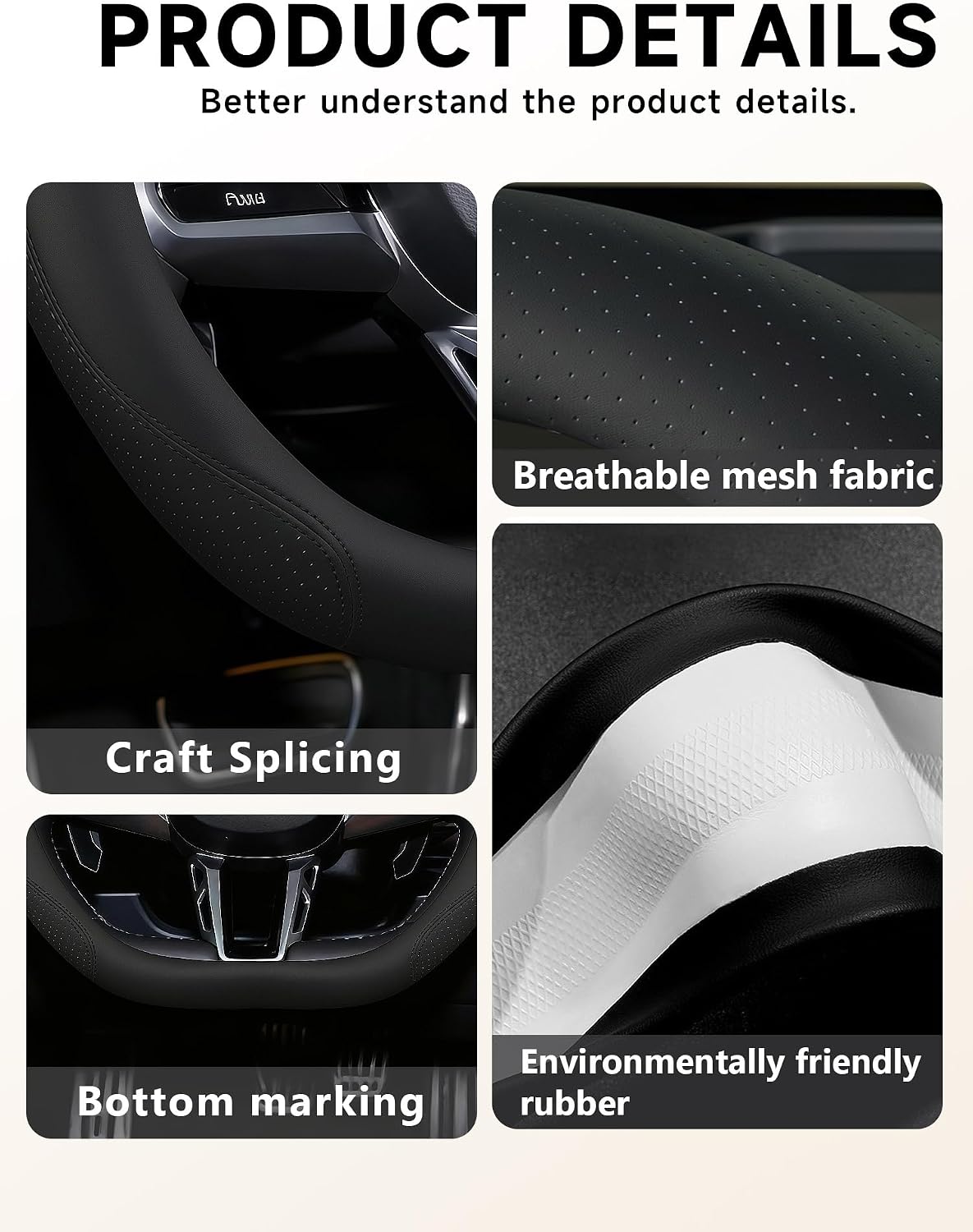 Steering Wheel Cover for BMW X3, Non-Slip D-Shaped Perforated Leather Steering Wheel Protector 14.5 Inch,Funda de Volante para BMW X3 (Black, D Shape)