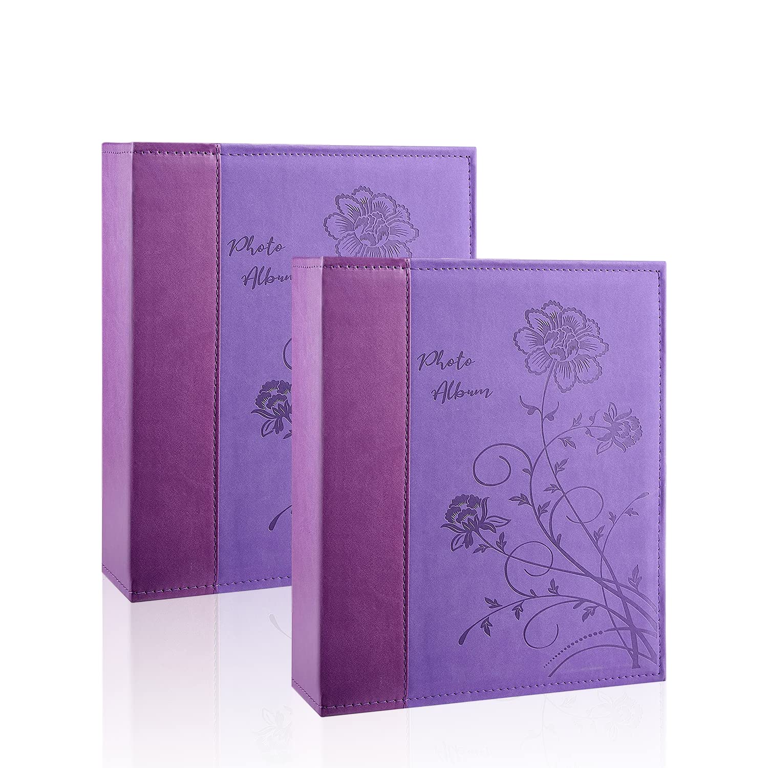 Artmag Photo Album 5x7 2 Packs Clear Pages Pockets Leather Cover Slip Slide in Photo Album Book Each Holds 50 Vertical 5x7 Photos Picture Book for Wedding Family (Purple)