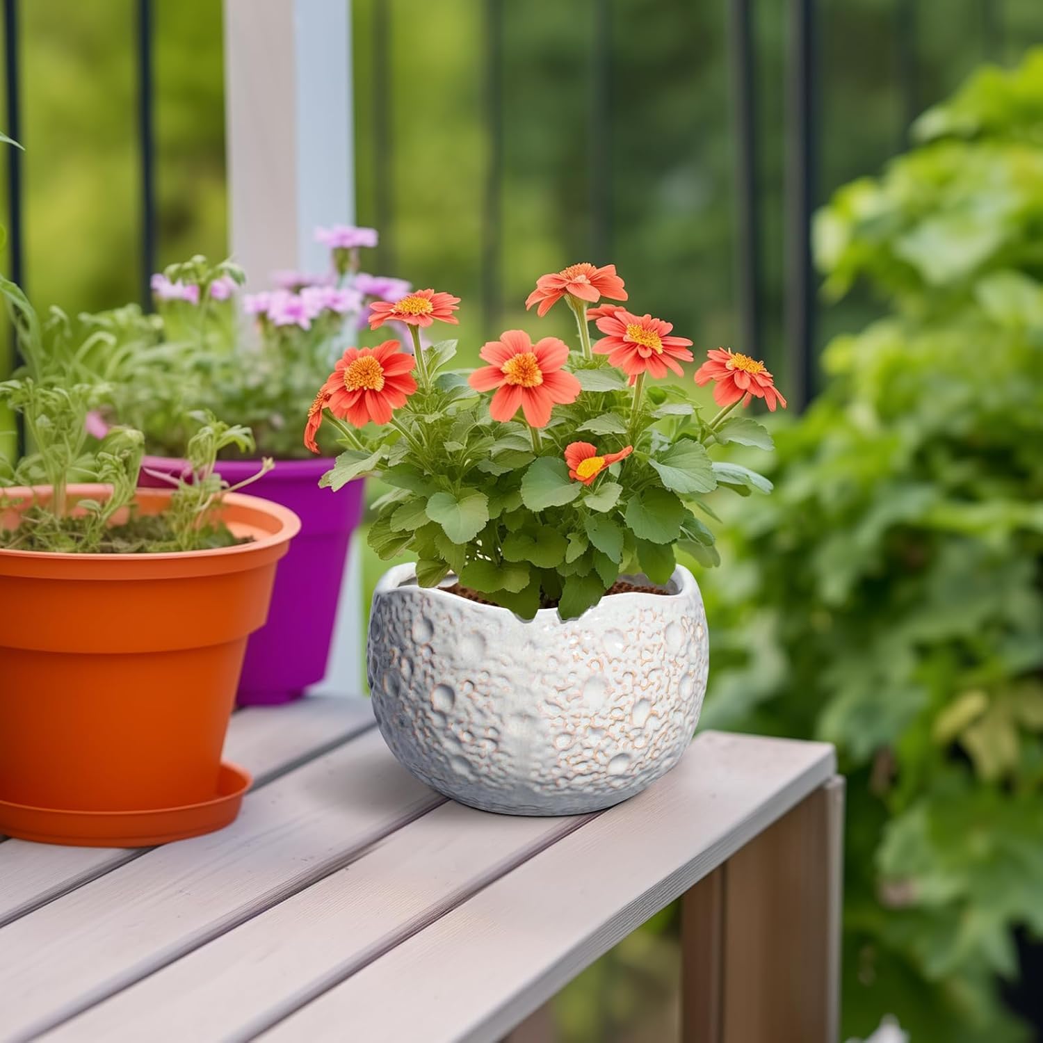 Ceramic Plant Pots 6 Inch - Ceramic Orchid Pot with Drainage Hole and Plug, Unique Pots for Plants Indoor Outdoor, Decorative Modern Planter, Living Room Decor, Plant Lovers Gifts, Grey