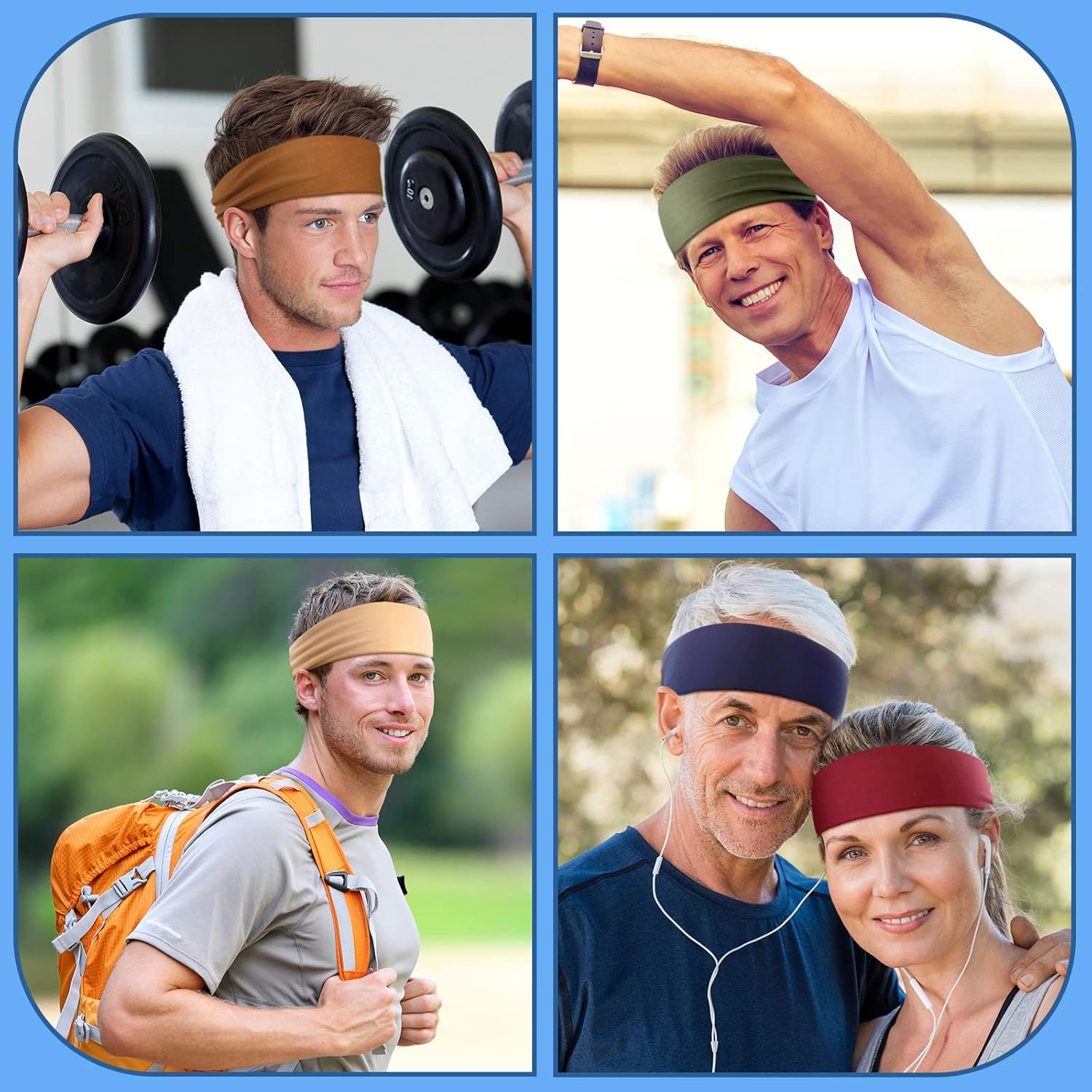 Men's Sweatbands for Workout and Sports - Camo Headband, Sweat Absorbing Wide Headband for Basketball, Football, Cycling, Running, Yoga, 4.7 x 9.8 Inch - Image 6