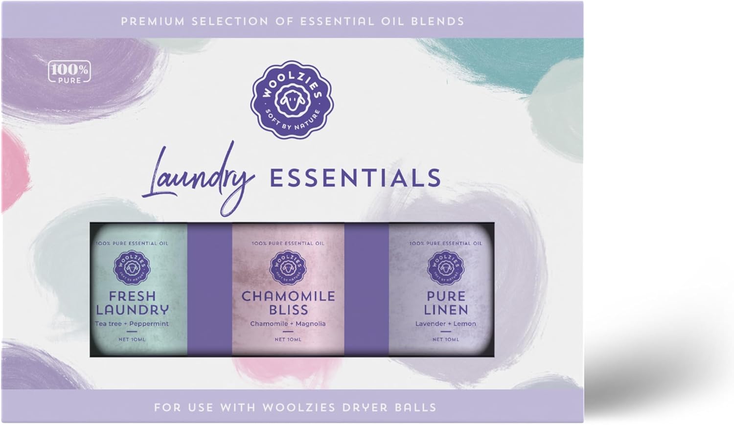 Laundry Essentials Essential Oil Set: Use with Wool Dryer Balls or Oil Diffuser Elevate Your Laundry with All-Natural Aromatherapy Scents | Fresh Laundry, Chamomile Bliss, Pure Linen 10 ML