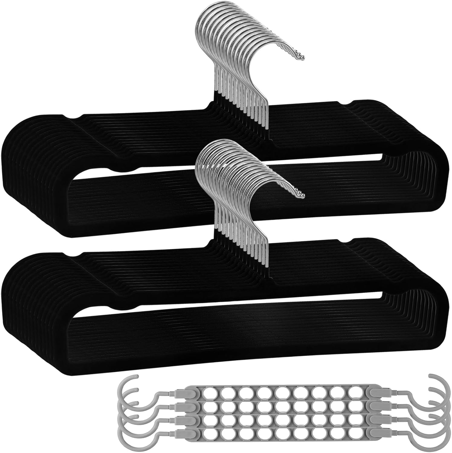 Velvet Pants Hangers Non Slip, 30 Pack Velvet Hangers for Closet with Porous Hooks, Strong Durable Space Saving Slim Clothes Hanger, Ultra Soft Flocked Hanger for Pants/Shirts/Bra/Shorts (Black)