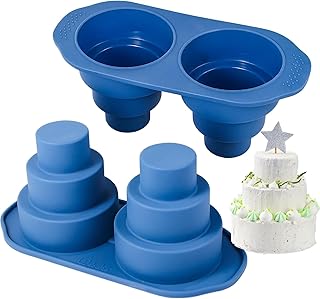 Webake Mini 3 Tier Cake Pan, Silicone Tier Cake Molds, 2 Pack Blue Molds for Small Smash Cake Cupcake for Birthday, Baby Shower, Wedding, 3.8 Inch Dia