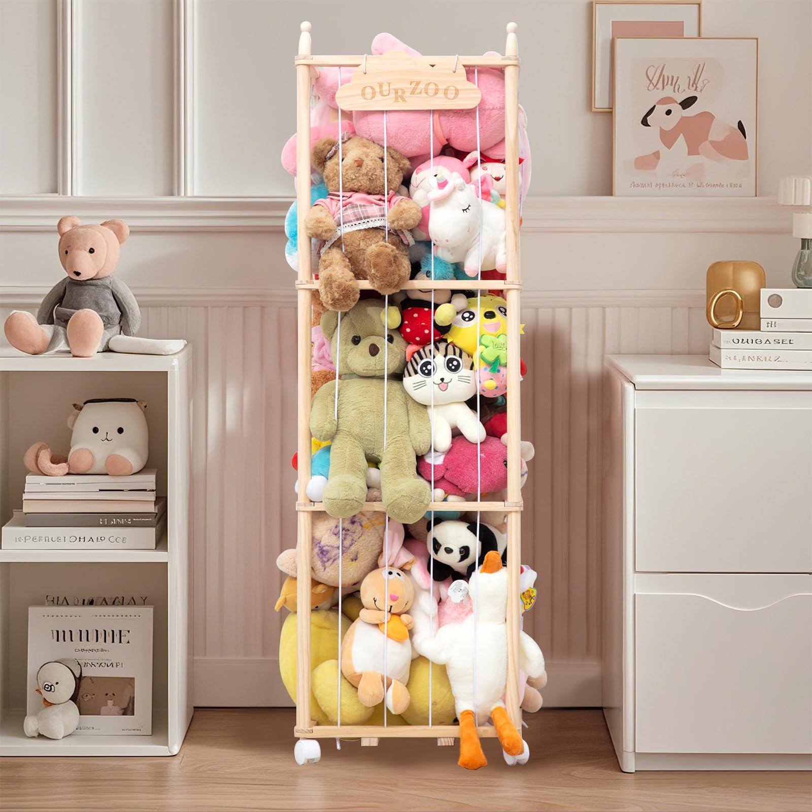 Stuffed Animal Zoo Storage, 54 inch Tall Large Wooden Stuffed Animals Storage Cage,Soft Toy Organizer Stuffed Animal Holder for Nursery Playroom Bedroom
