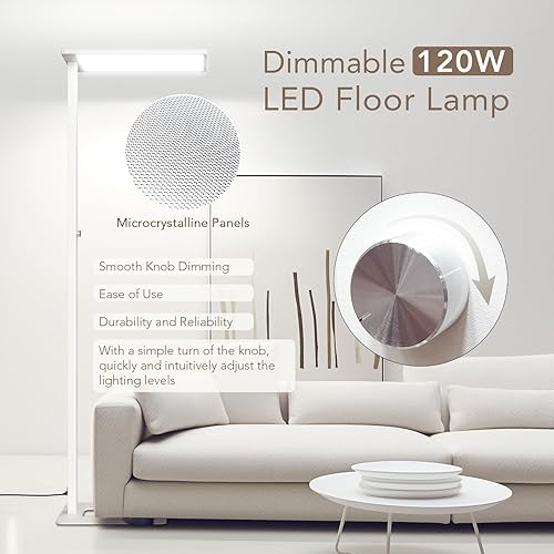 Miniatura 5 de Lámpara de pie LED de 120 W, luz de lectura de 76.8 pulgadas de alto, lámpara de pie de atenuación de 10000 lúmenes, lámpara de lectura de espectro