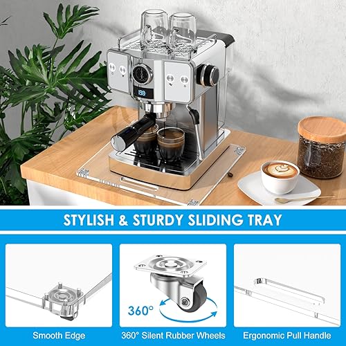 Miniatura 5 de Bandeja deslizante enrollable de 360 para cafetera y electrodomésticos de cocina, deslizadores acrílicos de 14 x 13 pulgadas con ruedas de goma