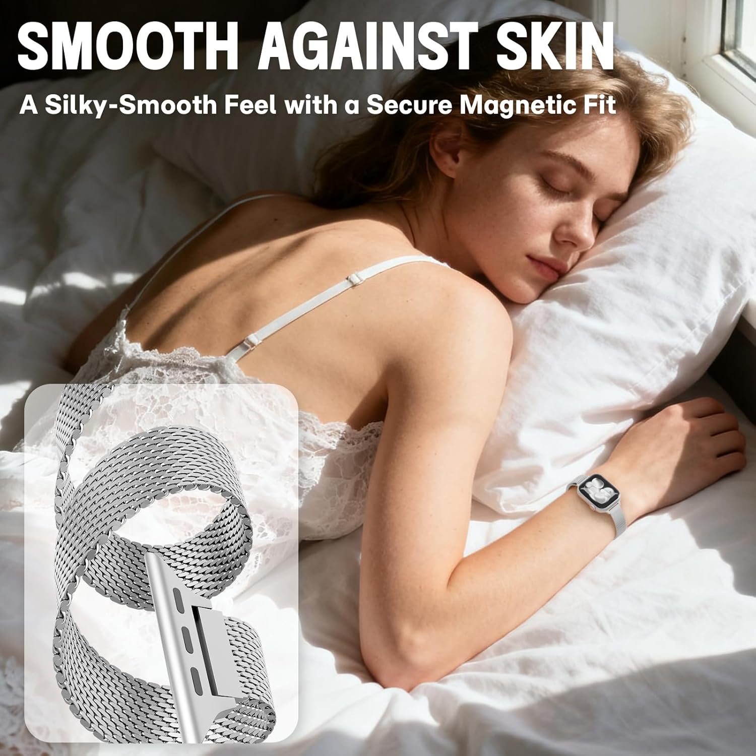 Slim Milanese Loop Compatible with Apple Watch Bands for Women Men 38mm 40mm 41mm 42mm 44mm 45mm 46mm 49mm, Stainless Steel Magnetic Mesh Strap for iWatch Series 11 10 SE 9 8 7 6 5 4 Ultra 3 2 1 - Image 4