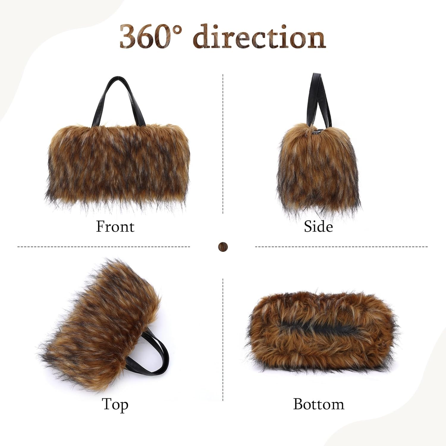 GOKTOW Faux Fur Purse Handbag for Women Y2K Winter Lightweight Tote Bag with Zipper Pocket - Image 6