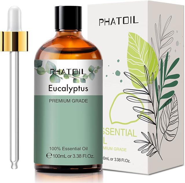 PHATOIL Eucalyptus Essential Oil 100ML, 100% Pure Therapeutic Grade Eucalyptus Essential Oils for Diffuser, Humidifier, Aromatherapy, Sleep, Relax