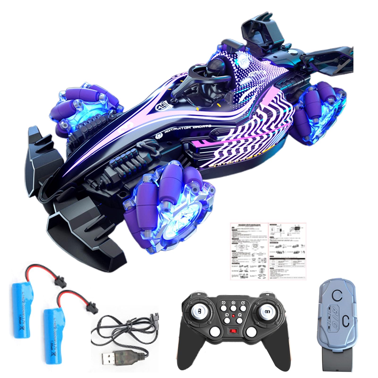 Wilitto Remote Control Car,2.4GHz Drift Car with Spray Music Light High Speed Four-Wheels Drive Electric Racing Car RC Stunt Vehicle Toddlers Boys Girls Birthday&Christmas Toy Gift Purple