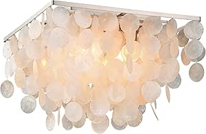 VAXCEL Elsa 16-in W Satin Nickel Capiz Shell Coastal Flush Mount Ceiling Light Fixture