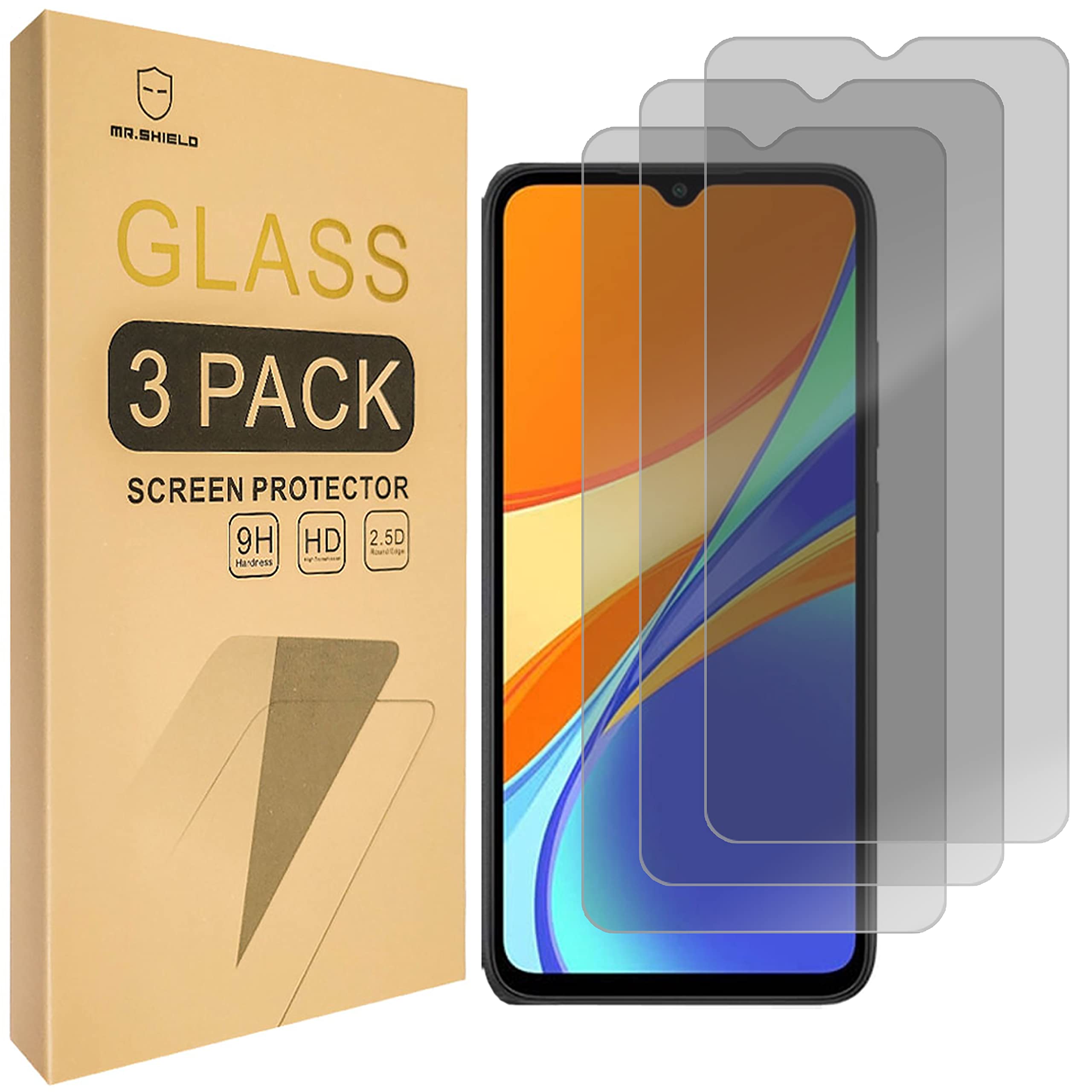 Mr.Shield [3-Pack] Privacy Screen Protector For Xiaomi Redmi 9A / Redmi 9C [Tempered Glass] [Anti Spy] Screen Protector