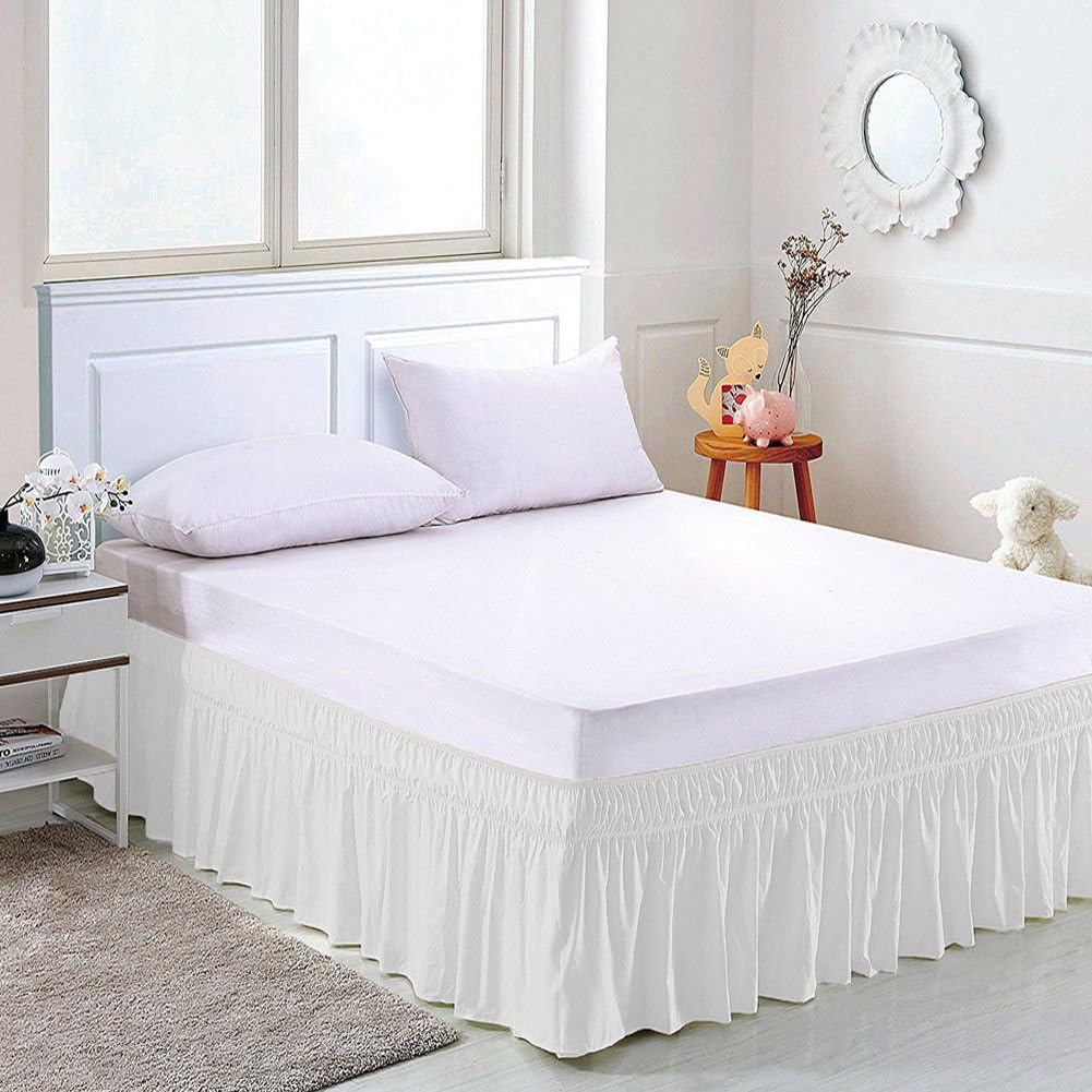 Eay Fit Elastic Wrap Around Ruffled Bed Skirt Recron 1000Thread Count(White, King, Drop Length 14 Inches)