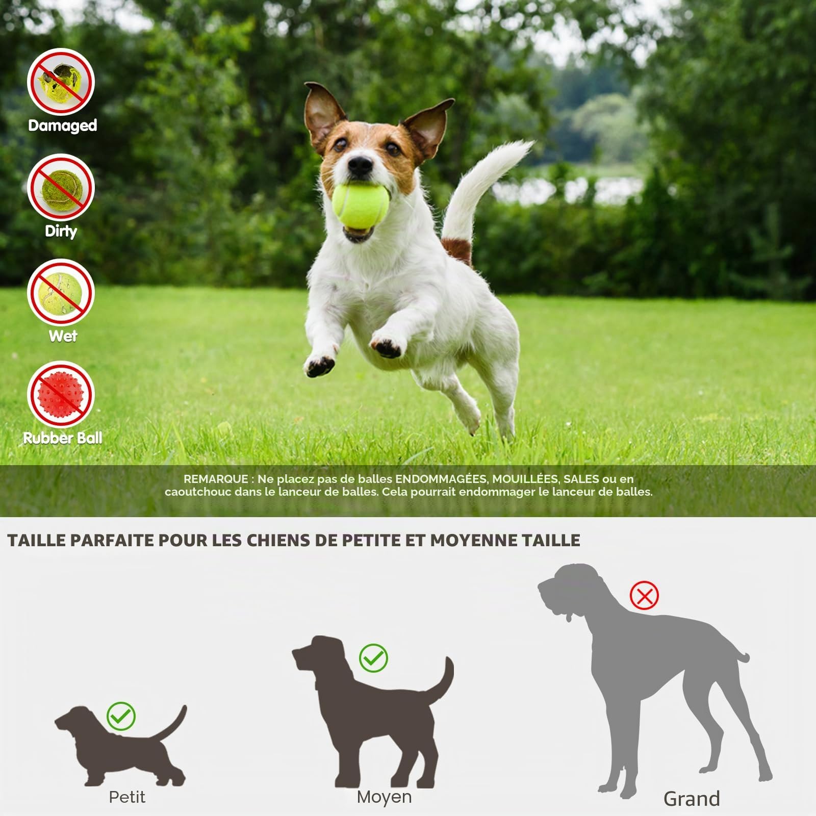 Lanceur de balles pour chien avec 12 balles de tennis, lanceur automatique de balles pour chien pour intérieur et extérieur, 3 distances réglables, 3 à 9,1 m, jouet interactif pour chien de petite et