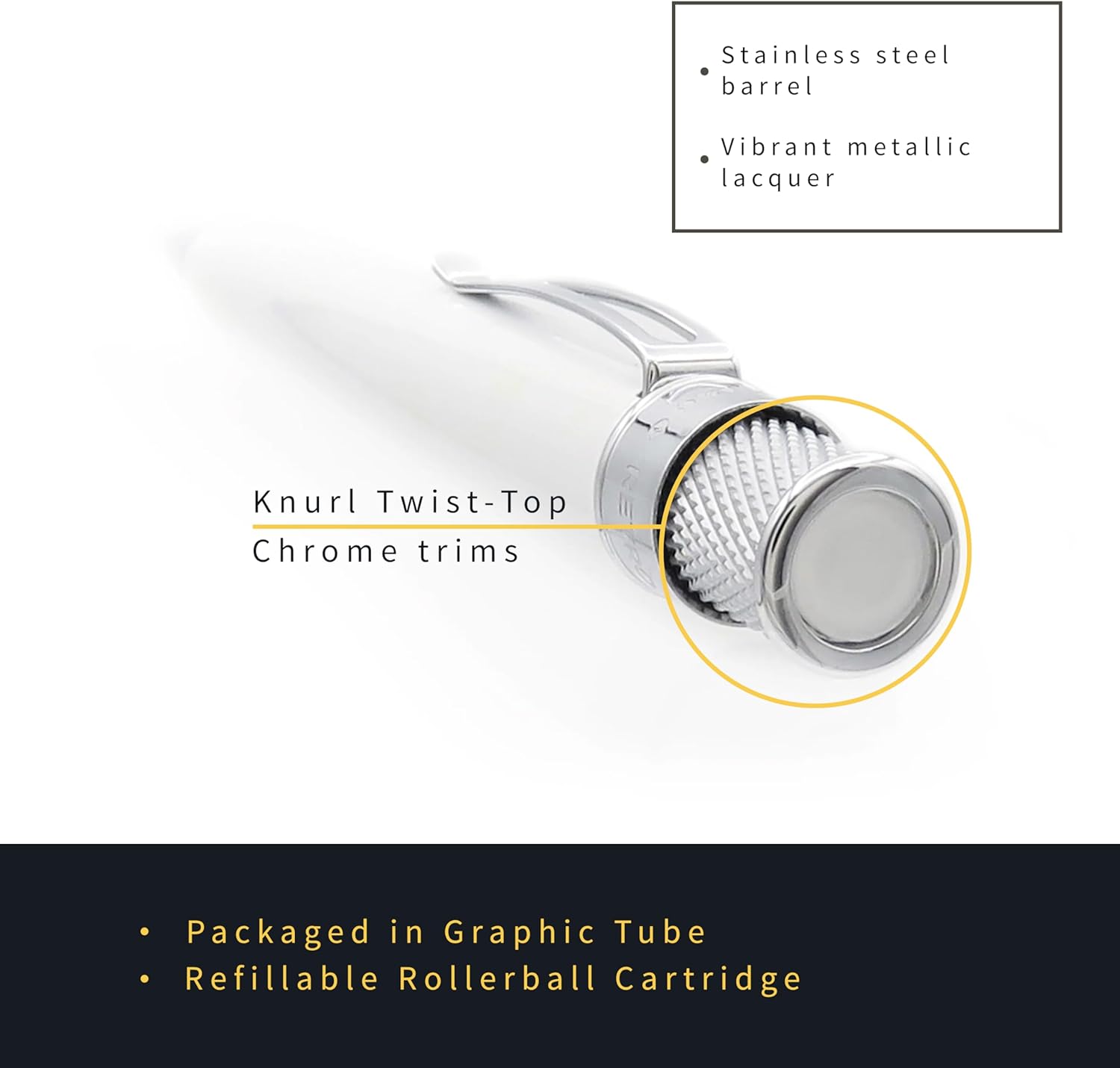 Retro 51 Tornado Classic Lacquer Glow In The Dark White Rollerball Pen