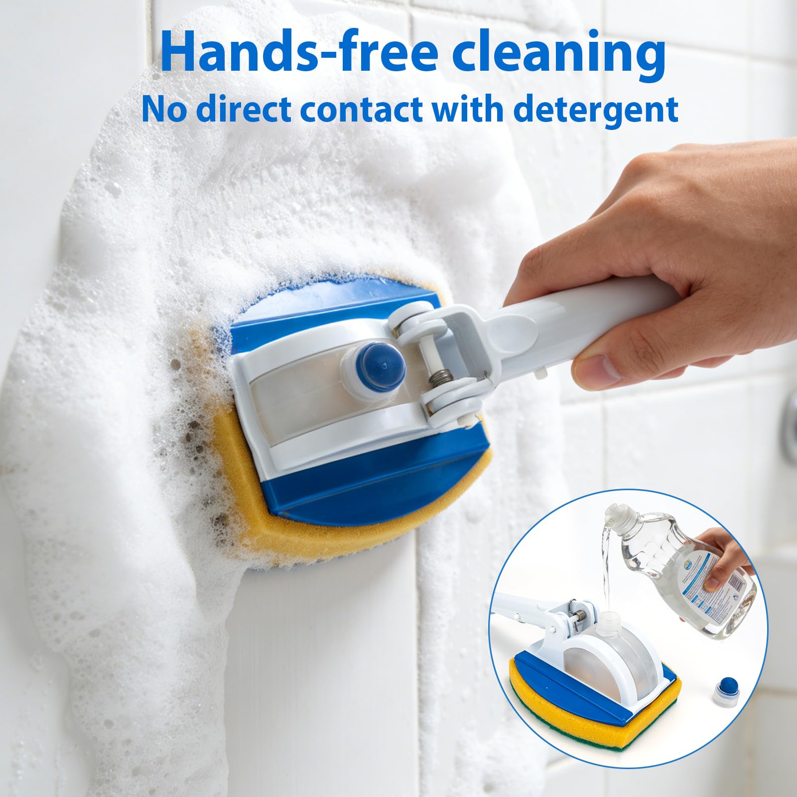 KGC Handheld Pool Scrub Brush with a Replacement Sponge, Pool Must Have Scouring Sponge Pad - Non-Scratch Cleaner for Pool Tile Grout, Vinyl Liners, Spas, Hot Tubs, Kitchen & Bathroom Tub Shower - 5